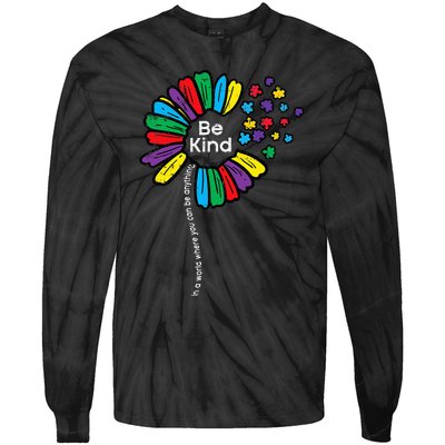 Be Kind Flower Puzzle ASD Autism Awareness Tie-Dye Long Sleeve Shirt