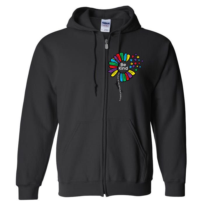 Be Kind Flower Puzzle ASD Autism Awareness Full Zip Hoodie