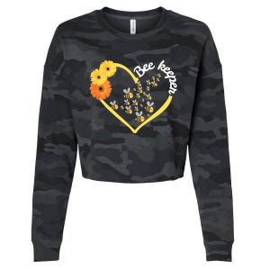 Bee Keeper -Flowers Heart Design- Female Bee Keeping Gift Cropped Pullover Crew