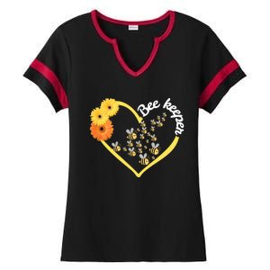 Bee Keeper -Flowers Heart Design- Female Bee Keeping Gift Ladies Halftime Notch Neck Tee