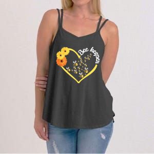 Bee Keeper -Flowers Heart Design- Female Bee Keeping Gift Women's Strappy Tank