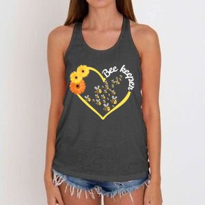 Bee Keeper -Flowers Heart Design- Female Bee Keeping Gift Women's Knotted Racerback Tank