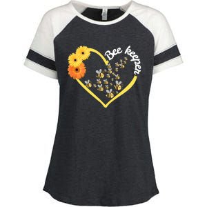 Bee Keeper -Flowers Heart Design- Female Bee Keeping Gift Enza Ladies Jersey Colorblock Tee