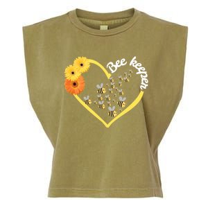 Bee Keeper -Flowers Heart Design- Female Bee Keeping Gift Garment-Dyed Women's Muscle Tee