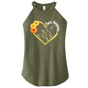 Bee Keeper -Flowers Heart Design- Female Bee Keeping Gift Women's Perfect Tri Rocker Tank