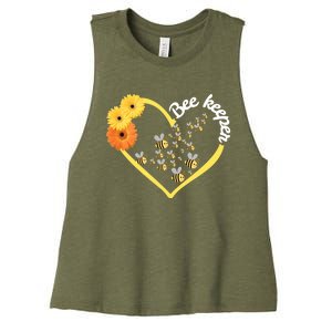 Bee Keeper -Flowers Heart Design- Female Bee Keeping Gift Women's Racerback Cropped Tank