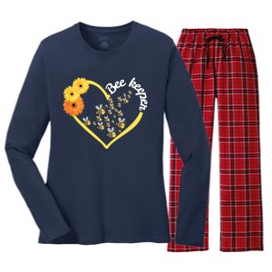 Bee Keeper -Flowers Heart Design- Female Bee Keeping Gift Women's Long Sleeve Flannel Pajama Set 