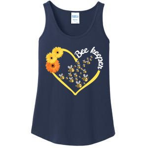 Bee Keeper -Flowers Heart Design- Female Bee Keeping Gift Ladies Essential Tank