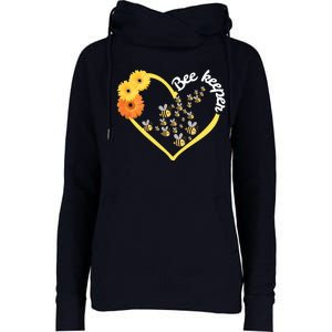 Bee Keeper -Flowers Heart Design- Female Bee Keeping Gift Womens Funnel Neck Pullover Hood