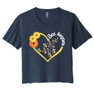 Bee Keeper -Flowers Heart Design- Female Bee Keeping Gift Women's Crop Top Tee