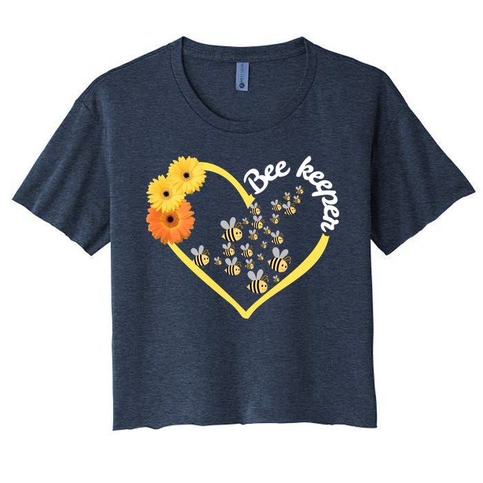 Bee Keeper -Flowers Heart Design- Female Bee Keeping Gift Women's Crop Top Tee