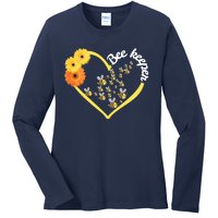 Bee Keeper -Flowers Heart Design- Female Bee Keeping Gift Ladies Long Sleeve Shirt