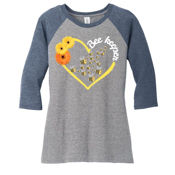 Bee Keeper -Flowers Heart Design- Female Bee Keeping Gift Women's Tri-Blend 3/4-Sleeve Raglan Shirt