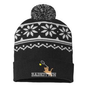 Bad Kitten Funny Badminton Cat Lovers Pun USA-Made Snowflake Beanie