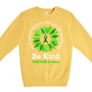 Be Kind Green Ribbon Sunflower Mental Health Awareness Gifts Premium Crewneck Sweatshirt