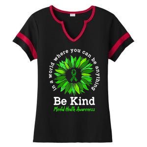 Be Kind Green Ribbon Sunflower Mental Health Awareness Gifts Ladies Halftime Notch Neck Tee