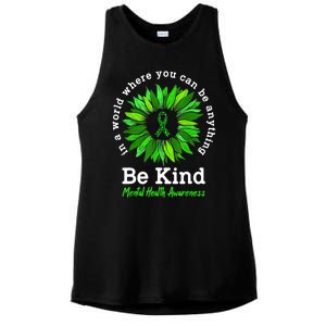 Be Kind Green Ribbon Sunflower Mental Health Awareness Gifts Ladies PosiCharge Tri-Blend Wicking Tank