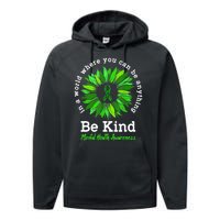 Be Kind Green Ribbon Sunflower Mental Health Awareness Gifts Performance Fleece Hoodie