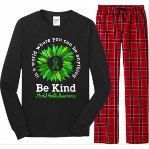 Be Kind Green Ribbon Sunflower Mental Health Awareness Gifts Long Sleeve Pajama Set