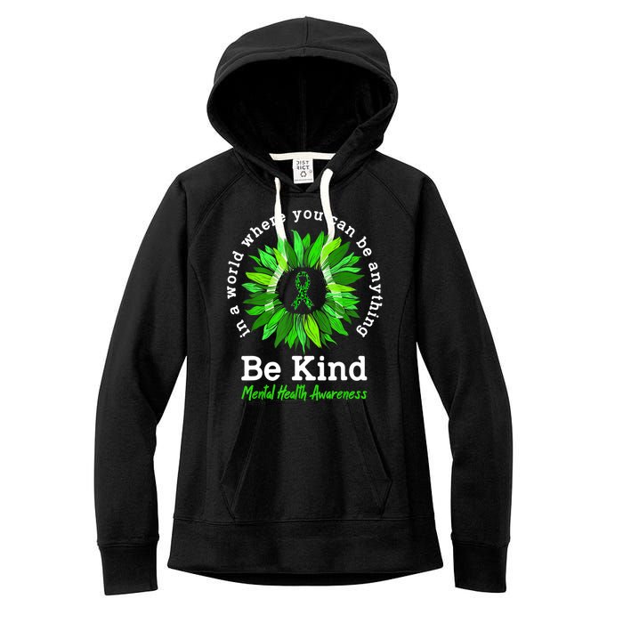 Be Kind Green Ribbon Sunflower Mental Health Awareness Gifts Women's Fleece Hoodie