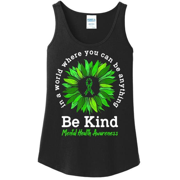 Be Kind Green Ribbon Sunflower Mental Health Awareness Gifts Ladies Essential Tank