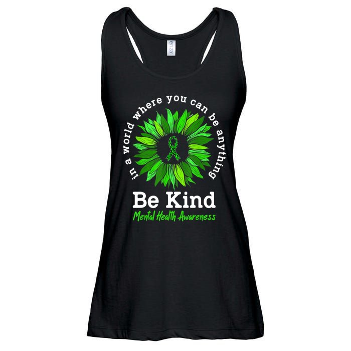 Be Kind Green Ribbon Sunflower Mental Health Awareness Gifts Ladies Essential Flowy Tank