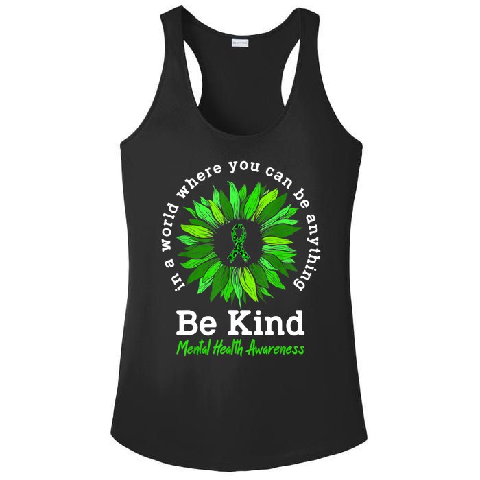 Be Kind Green Ribbon Sunflower Mental Health Awareness Gifts Ladies PosiCharge Competitor Racerback Tank