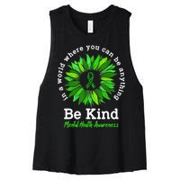 Be Kind Green Ribbon Sunflower Mental Health Awareness Gifts Women's Racerback Cropped Tank