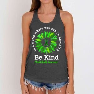 Be Kind Green Ribbon Sunflower Mental Health Awareness Gifts Women's Knotted Racerback Tank