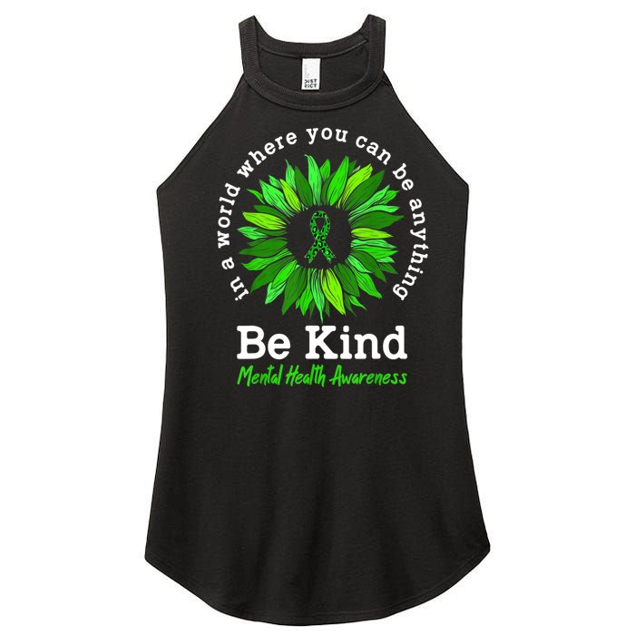 Be Kind Green Ribbon Sunflower Mental Health Awareness Gifts Women's Perfect Tri Rocker Tank