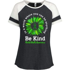 Be Kind Green Ribbon Sunflower Mental Health Awareness Gifts Enza Ladies Jersey Colorblock Tee