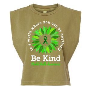 Be Kind Green Ribbon Sunflower Mental Health Awareness Gifts Garment-Dyed Women's Muscle Tee