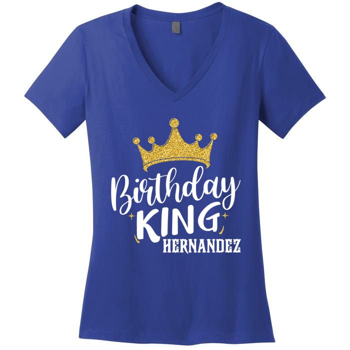 Birthday King Gold Crown Gift Hernandez Last Name Cute Gift Women's V-Neck T-Shirt