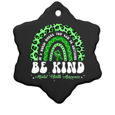 Be Kind Green Ribbon Leopard Rainbow Mental Health Awareness Ceramic Star Ornament