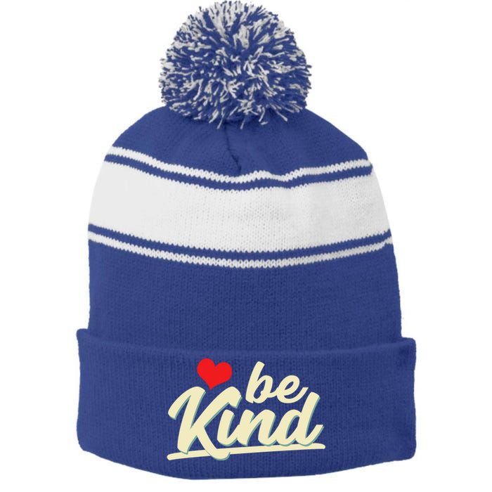 Be Kind Graphic Cute Gift Stripe Pom Pom Beanie