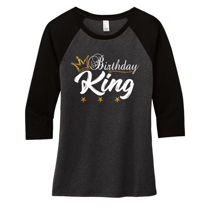 Birthday King Gold Crown For Boy And Women's Tri-Blend 3/4-Sleeve Raglan Shirt