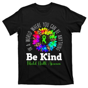 Be Kind Green Ribbon Sunflower Mental Health Awareness T-Shirt