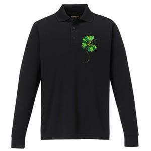 Be Kind Green Ribbon Sunflower Mental Health Awareness Gifts Performance Long Sleeve Polo