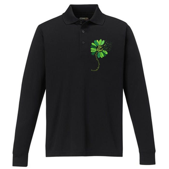 Be Kind Green Ribbon Sunflower Mental Health Awareness Gifts Performance Long Sleeve Polo