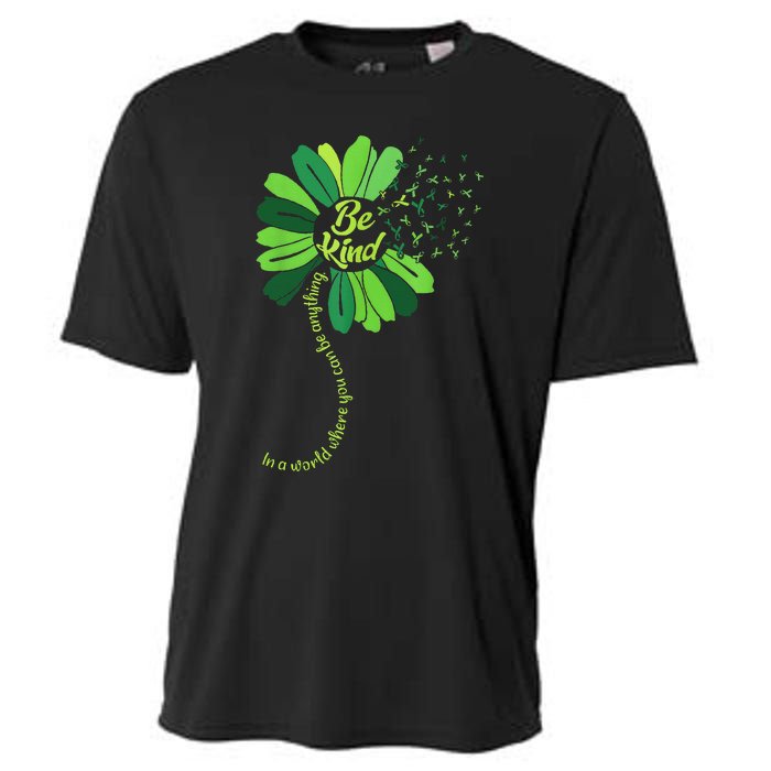 Be Kind Green Ribbon Sunflower Mental Health Awareness Gifts Cooling Performance Crew T-Shirt