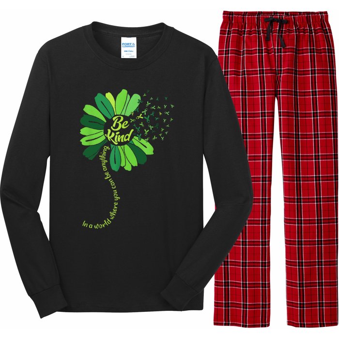 Be Kind Green Ribbon Sunflower Mental Health Awareness Gifts Long Sleeve Pajama Set