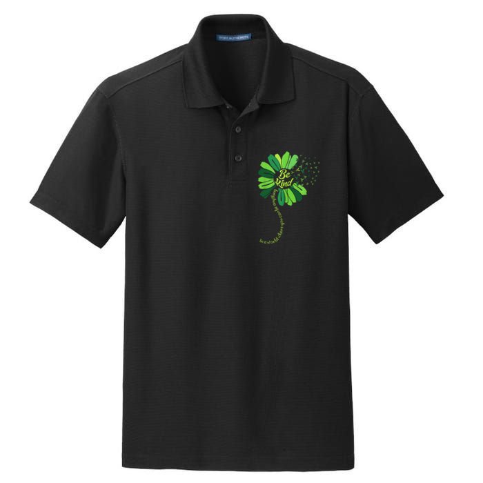 Be Kind Green Ribbon Sunflower Mental Health Awareness Gifts Dry Zone Grid Polo