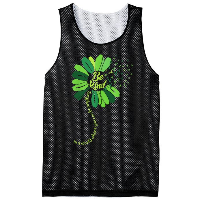 Be Kind Green Ribbon Sunflower Mental Health Awareness Gifts Mesh Reversible Basketball Jersey Tank