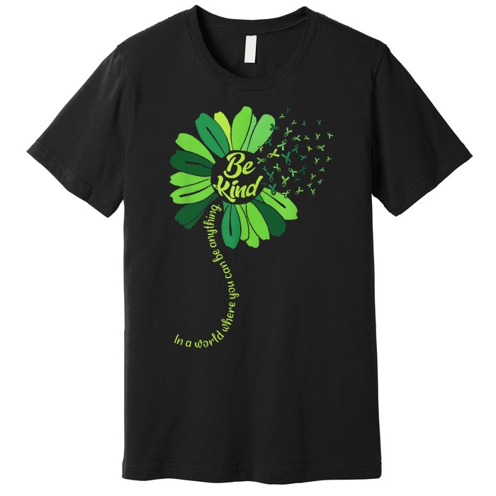 Be Kind Green Ribbon Sunflower Mental Health Awareness Gifts Premium T-Shirt