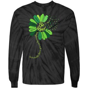 Be Kind Green Ribbon Sunflower Mental Health Awareness Gifts Tie-Dye Long Sleeve Shirt