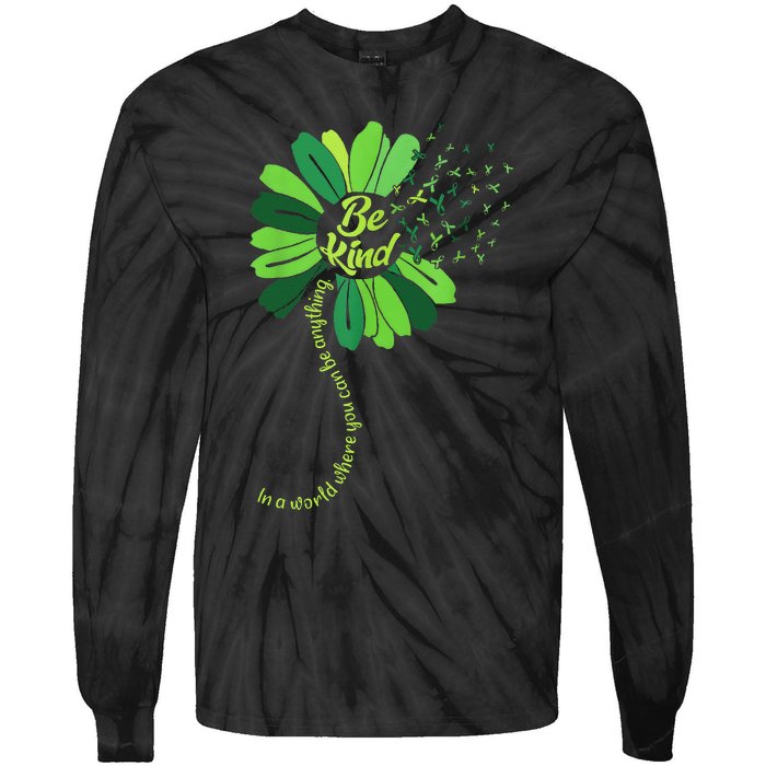 Be Kind Green Ribbon Sunflower Mental Health Awareness Gifts Tie-Dye Long Sleeve Shirt