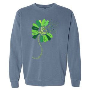 Be Kind Green Ribbon Sunflower Mental Health Awareness Gifts Garment-Dyed Sweatshirt