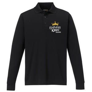 Birthday King Gold Crown Gift Adams Last Name Gift Performance Long Sleeve Polo