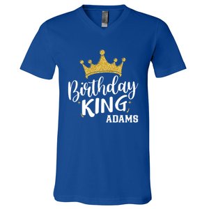 Birthday King Gold Crown Gift Adams Last Name Gift V-Neck T-Shirt