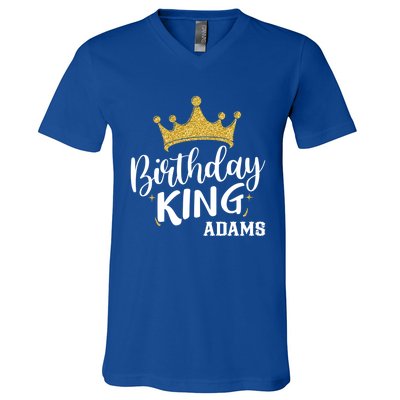 Birthday King Gold Crown Gift Adams Last Name Gift V-Neck T-Shirt